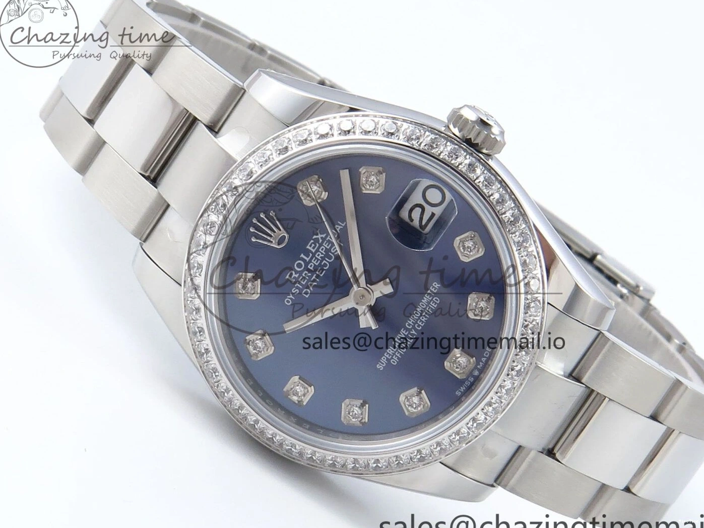 MiroTime 0421 TravelReady DateJust 31 278384RBR ARF 1:1 Best Edition 904L Steel Blue Diamonds Dial Diamonds Bezel on SS Oyster Bracelet ETA 434